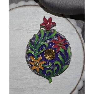 Sterling Enamel Citrine Floral Pendant 25.53G / 2.4in